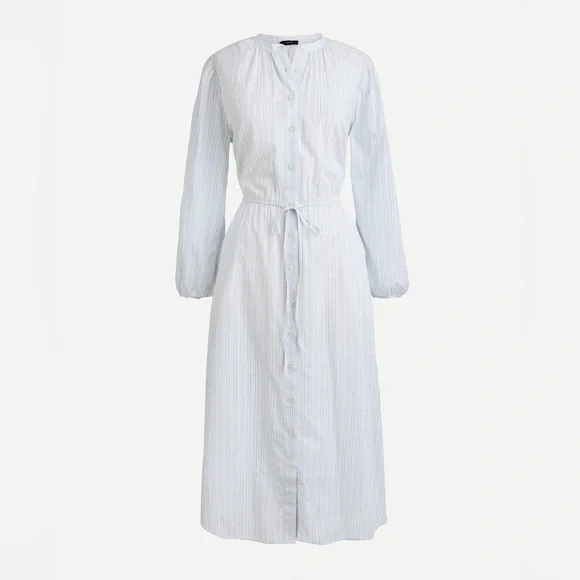 j crew tie waist cotton dress Tie-waist Shirt-dress In End-on-end Cotton For Women